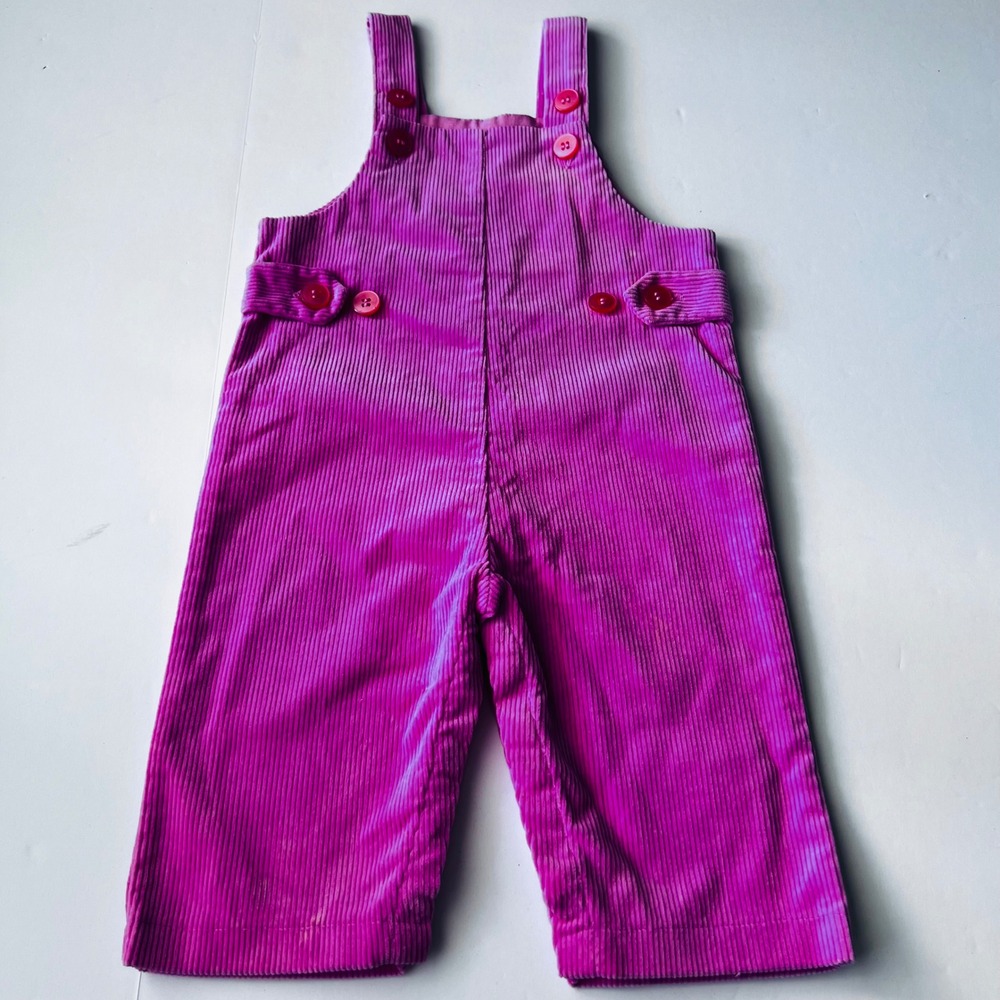 Vintage Hearts & Flowers Pink Corduroy Overalls 9M Adjustable Cotton